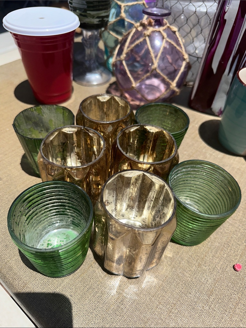 Decorative Green and Gold Glass Votive Candle Holders - Brand